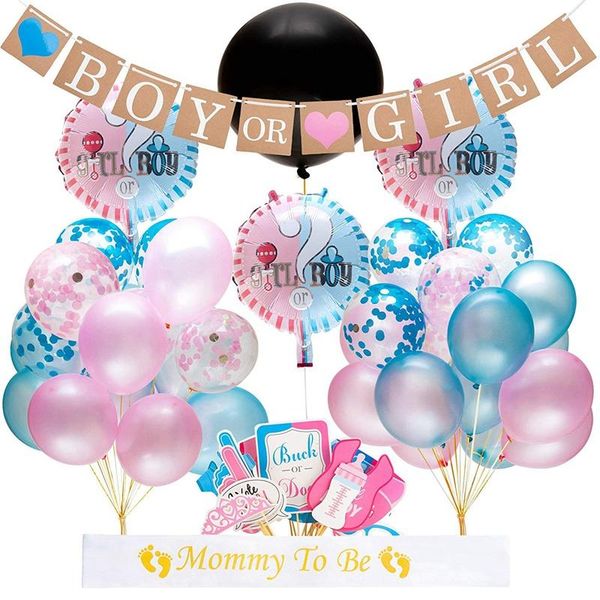 

64pcs/set baby shower boy or girl balloon set balloons gender reveal kids birthday party gifts decoration sashes