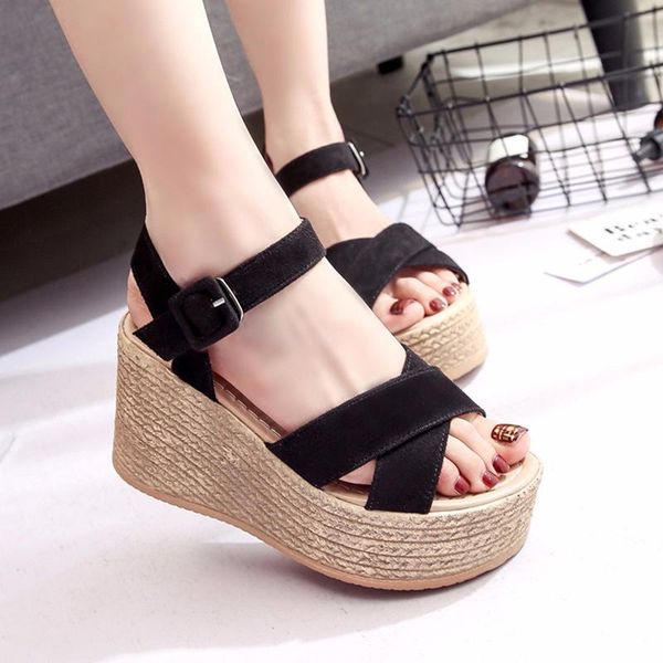 

dress shoes arrival summer buckle women's sandals pu fish mouth fashion high heel platform open toes women, Black