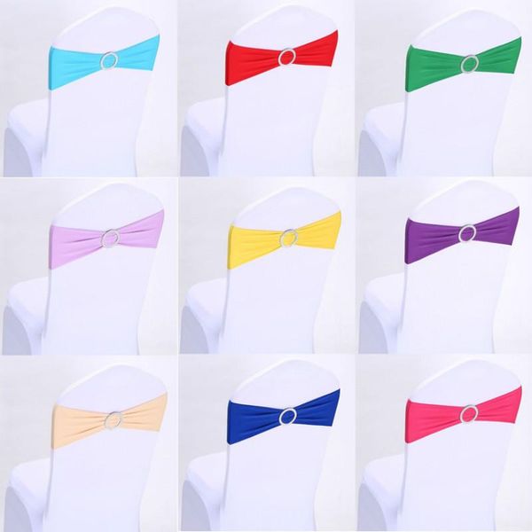 

10 pcs wedding chair sashes band stretch elastic spandex bow with round ring for wedding banquet party decoration event sashes
