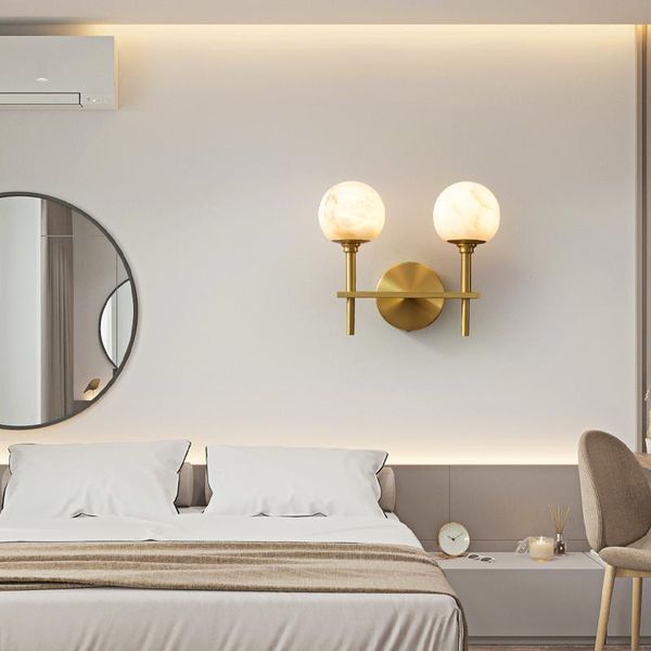 

wall lamp nordic marble decoration for bedroom bedside corridor double arm vintage golden copper g4 aisle light home fixtures