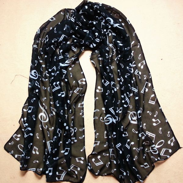 

stylish female scarf with musical note print summer spring soft chiffon shawl women neck wrap, Blue;gray