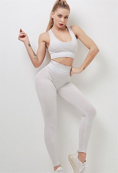 

yoga outfit 2 pieces set fitness women high elastic workout sport padded bra waist leggings gym