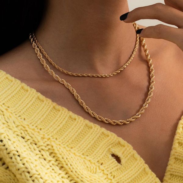 

pendant necklaces lacteo steampunk double layer gold color twist chain choker necklace for women hip hop clavicle jewelry gifts, Silver