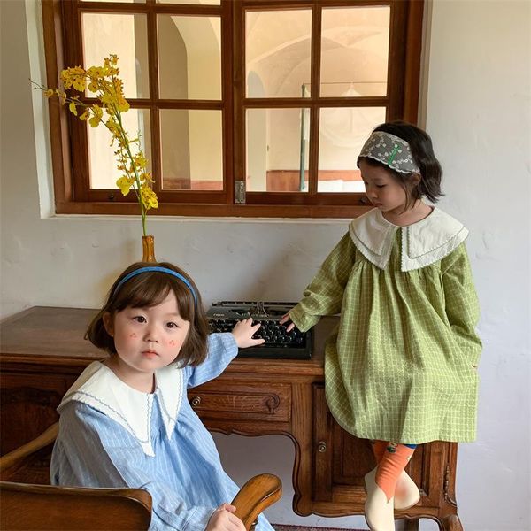 

girl's dresses 2021 korea style girls plaid dress fashion full sleeve autumn kids clothes 2-8 years, Red;yellow