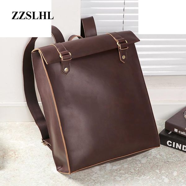 

backpack casual retro men and women solid vintage bookbag square brown tide mochila school bag pack