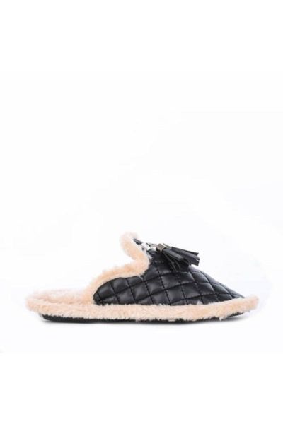 

tassels plush women 's black home slipper slippers
