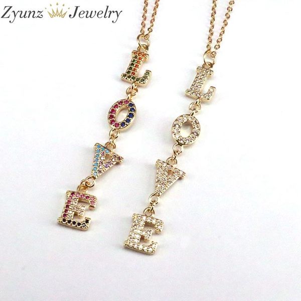 

5pcs, white / rainbow cz micro pave love letter long pendant necklace for girl gift necklaces, Silver