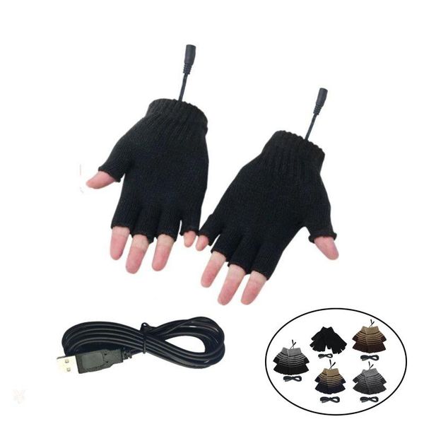 

cycling gloves lapwomen men usb heated mitten half finger winter warm knit hand warmer, Black