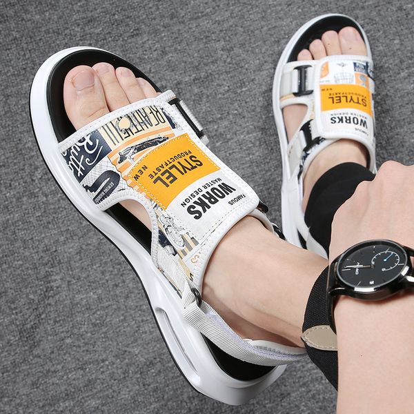 

slippers sandals brand summer fashion trend personality men's sandals wear leisure beach korean dual use syjy, Black