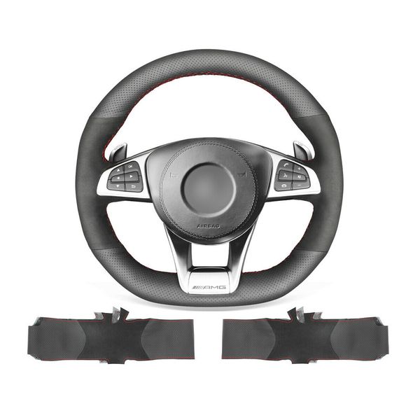 

diy custom hand stitched black suede steering wheel cover for benz c190 r190 w205 c117 c218 w211