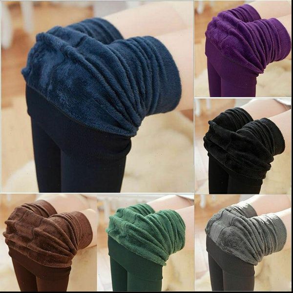 

brand womens legging women leggings inside thicken fur warm high waist winter fleece pants female velvet, Black