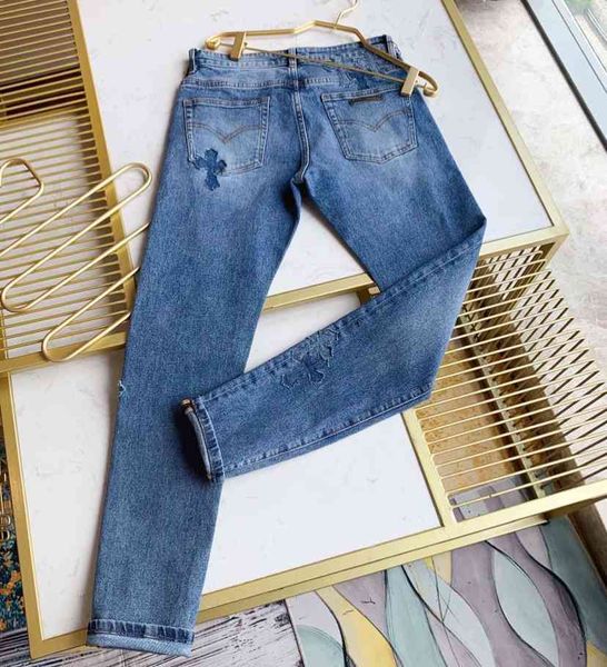 

summer 2021 personalized spring new chaokeluoxin classic and trend versatile young favorite cross jeans, Blue