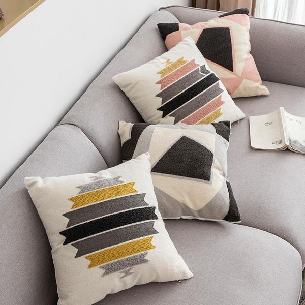 

cushion/decorative pillow pink grey cushion cover embroidery geometric cotton square 45x45cm home decoration for sofa bed living room