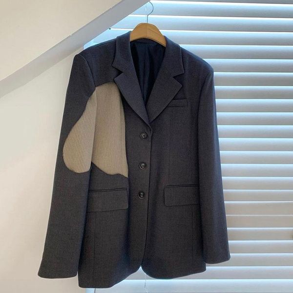 

women's suits & blazers [ewq] simple clothing contrast color spliced blazer women autumn 2021 notched loose single breasted long sleeve, White;black