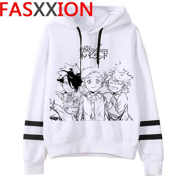 

the promised neverland hoodi men harajuku japane anime hoodie emma nor ray graphic streetwear sweatshirts male, Black