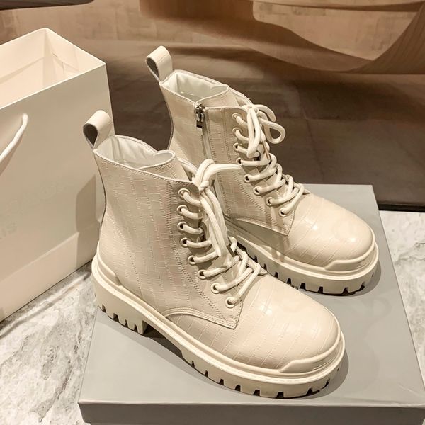 

woman leather shoes lace up ribbon women ankle boot factory direct female rough heel round head autumn winter martin boots womens shoe, Black