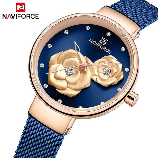 

wristwatches naviforce women watch creative design steel mesh women's watches female clock relogio feminino montre femme, Slivery;brown