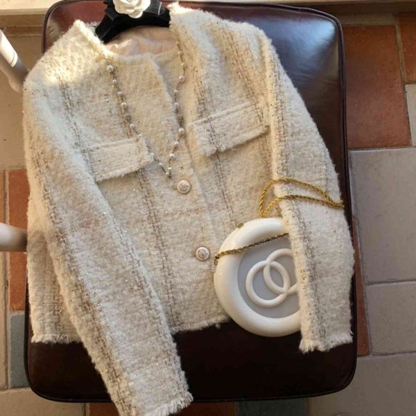 

women's jackets circle of gold-plated beige silk wool short woolen jacket can custom size large 5zld, Black;brown