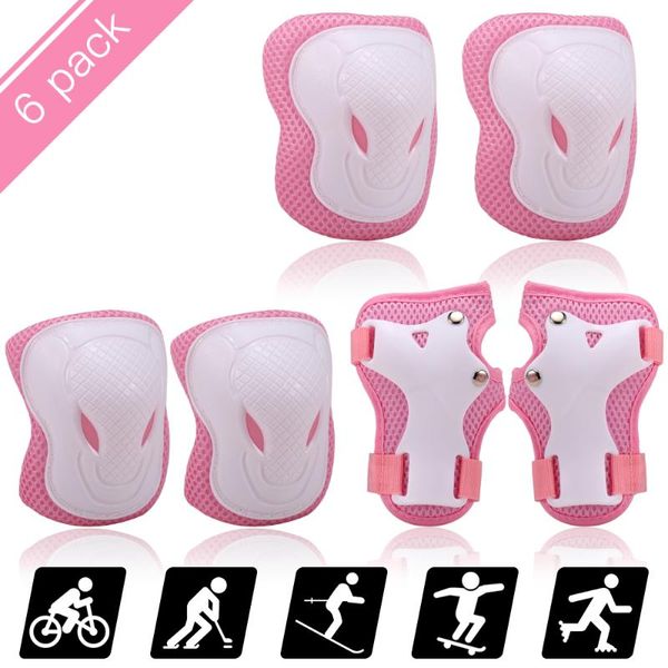 

kids knee pads set 6 in 1 protective gear kit elbow with wrist guards children outdoor sports safety protection &, Black;gray