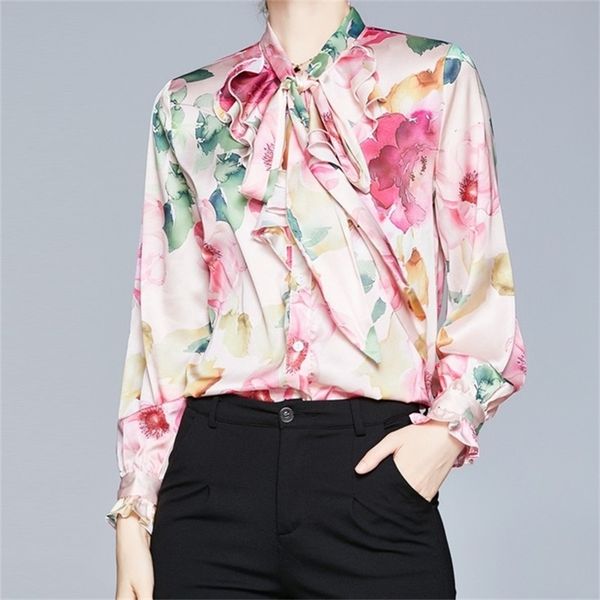 

runway designers spring women long sleeve floral print blouse luxury brand shirts vintage blouses blusa feminina 210603, White