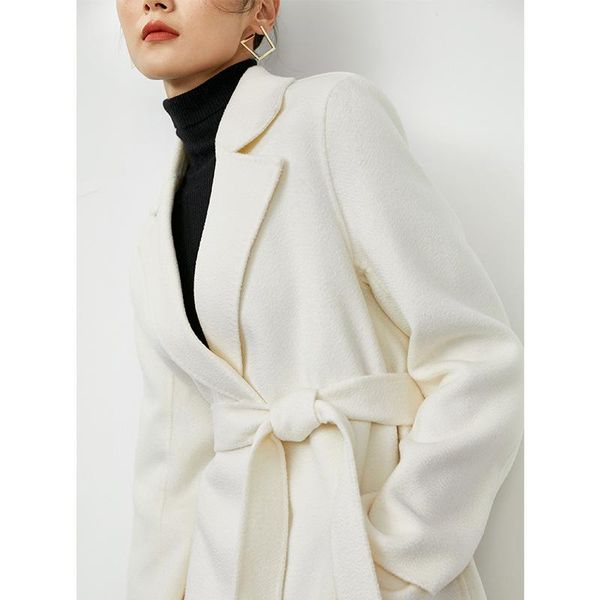 

women's wool & blends winter cashmere coat women long autumn white casual female 2021 fashion water ripple with temperament commuting, Black