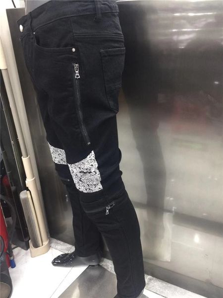 

new fashion brand designer jeans washed joint white fold design slim-leg jeans lightweight denim stretch denim retro skinny jeans pants, Blue
