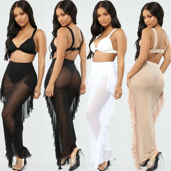 

women's swimwear women bikini cover up mesh sheer see through plus size bathing pants trousers swimsuit beachwear swimming suit, White;black