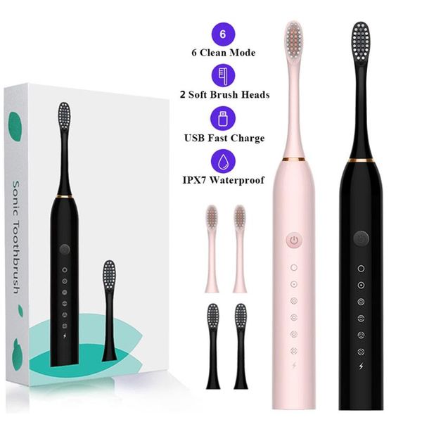 

smart electric toothbrush tooth brush sonic teeth cleaning waterproof usb rechargeable toothbrushes with 2pcs replacement head