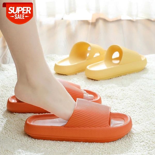 

2021 trend thick sole home bathroom women slippers 4cm heel ladies platform shoes non-slip bedroom solid eva couples slides #ai6f, Black