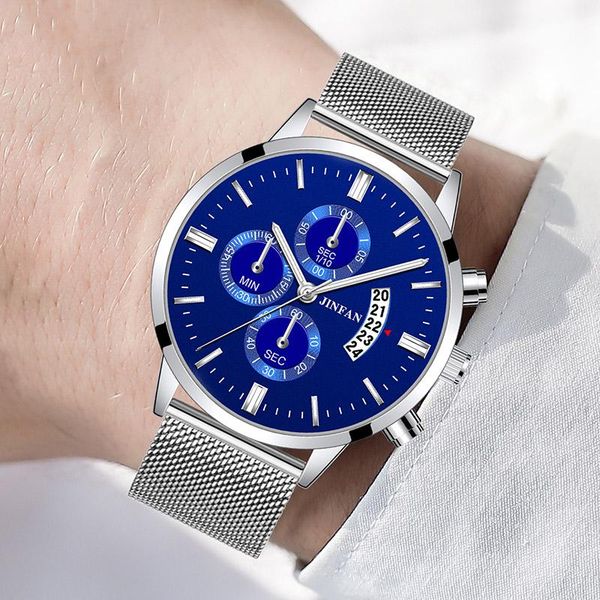 

wristwatches casual watches men automatic calendar waterproof stainless steel wristwatch chronograph quartz dial watch, Slivery;brown