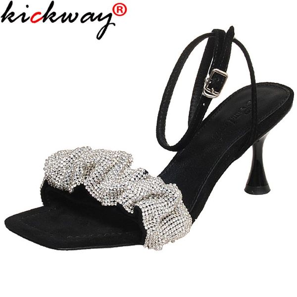 

dress shoes kickway ankle wrap sandals for women 2021 trend spring summer genuine leather high heels pumps office lady basic woman 40, Black