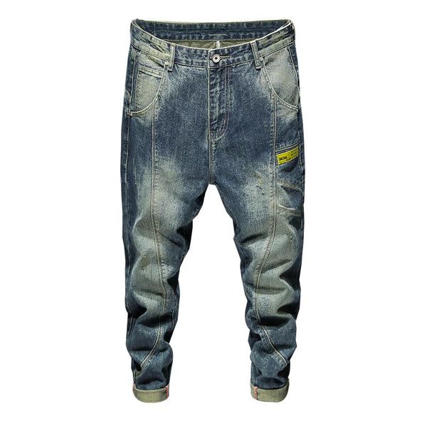 

men's jeans baggy men harem pants blue loose fit wide leg streetwear motorcycle vintage clothing oversize 42,231