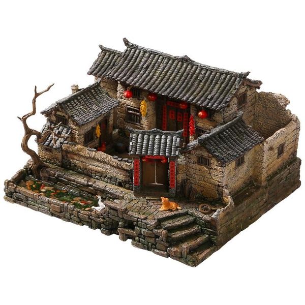 

vases chinese retro building old house miniature model landscape flowerpot device creative potted plant bonsai decoration