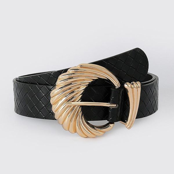 

belts autumn winter trend ladies pu leather belt shell buckle head fashion woven tape women waist, Black;brown