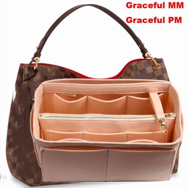 

fits graceful mm pm organizer cosmetic bags purse insert felt tote pockets detachable pouch w metal zip