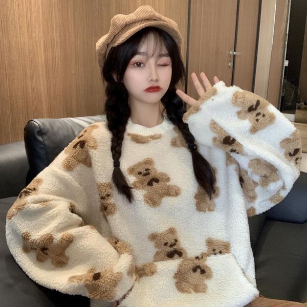 

fall/winter women's printed sweatshirt long sleeve round neck pullover cute harajuku style sudadera mujer em* hoodies & sweatshirts, Black