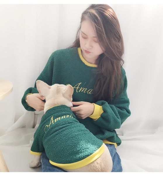 

dog apparel clothes autumn winter add fluff pet parent-child outfit thick plush teddy bear jacket schnauzer two feet tide