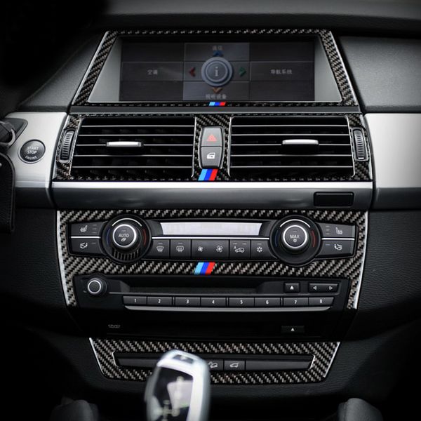 Carro estilo carbono fibra adesivo console de navegação quadro CD painel de CD guarnição decoração capa para bmw x5 x6 e70 e71 acessórios