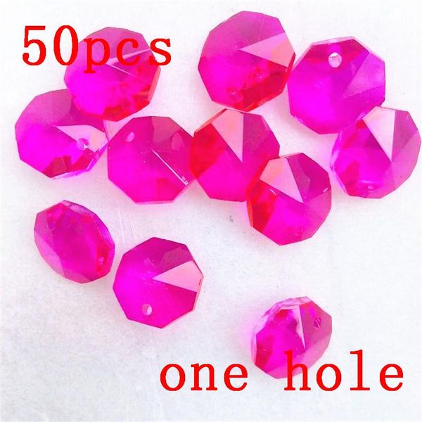 

chandelier crystal lovely 50pcs/lot 14mm fuchasia glass octagon beads in one hole,christmas tree bead garland strand