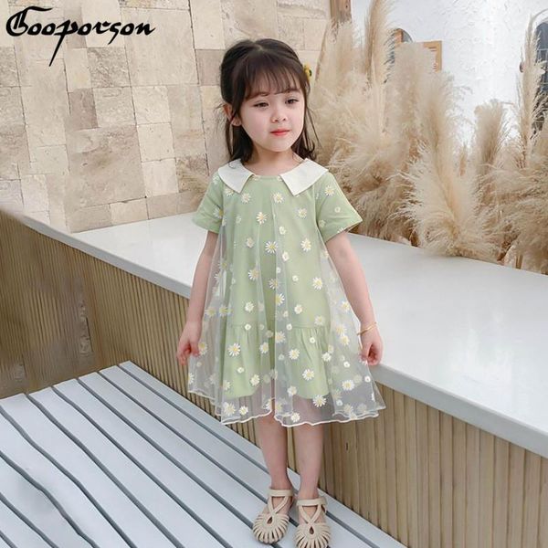 

girl's dresses gooporson cute summer kids clothes flower embroidery mesh short sleeve princess dress fashion green little girls costume, Red;yellow