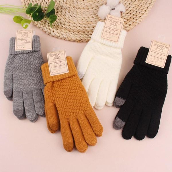 

five fingers gloves winter touchscreen women cashmere wool knitted warm thick mittens for mobile phone tablet pad skiing, Blue;gray