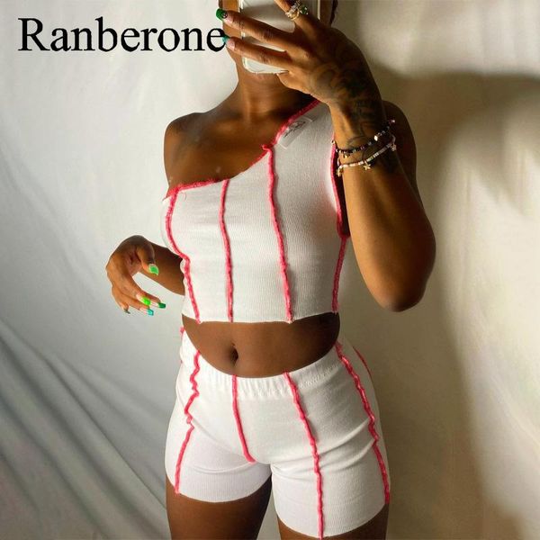 

yoga outfit one shoulder vest + shorts 2 piece set women fashion casual suit sport fitness quick dry women's tracksuit 2021 suits