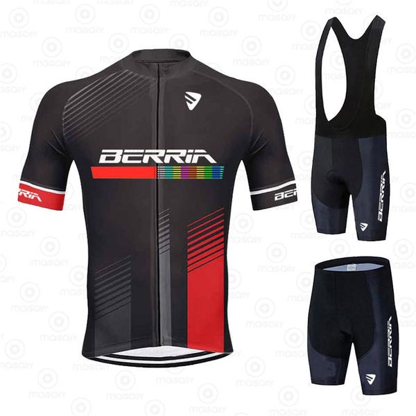 

racing sets 2021 berria pro cycling team short sleeve men's breathable bike riding suit summer set ropa, Black;blue