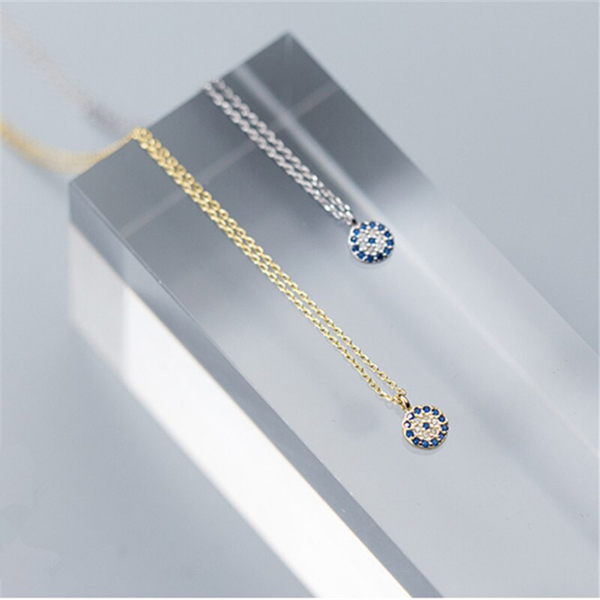 

jazaz fashion round geometric blue evil eyes pendant necklace for women genuine 100% 925 sterling silver office jewelry chains