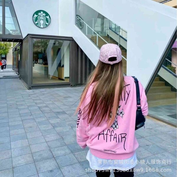 

autumn new casual loose tide brand ch croix 21fw sao pink checkerboard checkered cross printed round neck sweater, Black