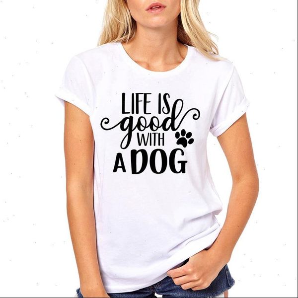 

womens t shirt women clothes member life is good with a dog cute cartoon print ladies woman harajuku punk top, White
