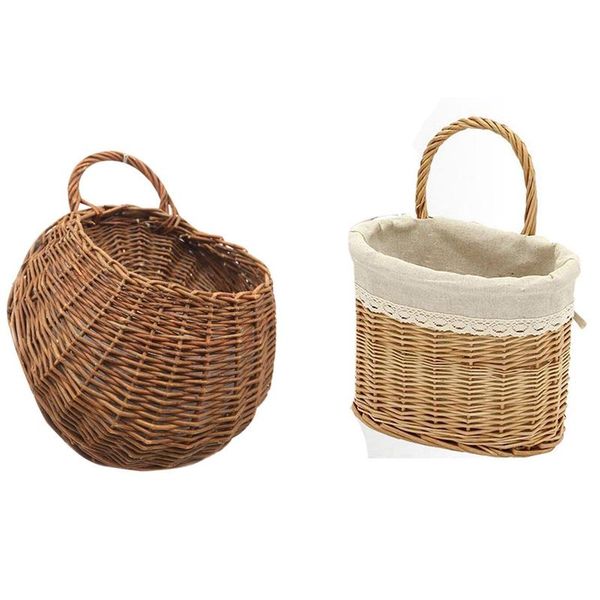 

storage baskets 2 pcs handmade woven hanging basket natural wicker 31x38cm & 23x15x29cm