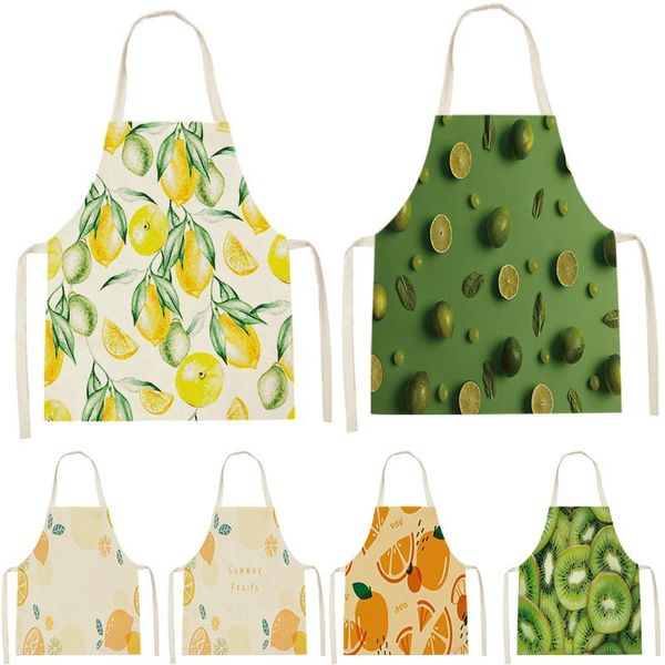 

aprons fruit watermelon cantaloupe pineapple print sleeveless apron kitchen home cooking bakery shop woman clean delantal