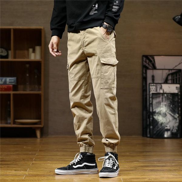 

men's pants 4 colors loose overalls 97.5% cotton fashion multi-pocket casual cargo male brand spring autumn, Black