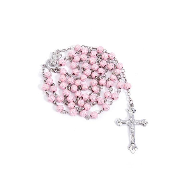 

6mm rosary necklace holder plastic rose round pearl holy and lourdes medal pendant necklaces, Silver